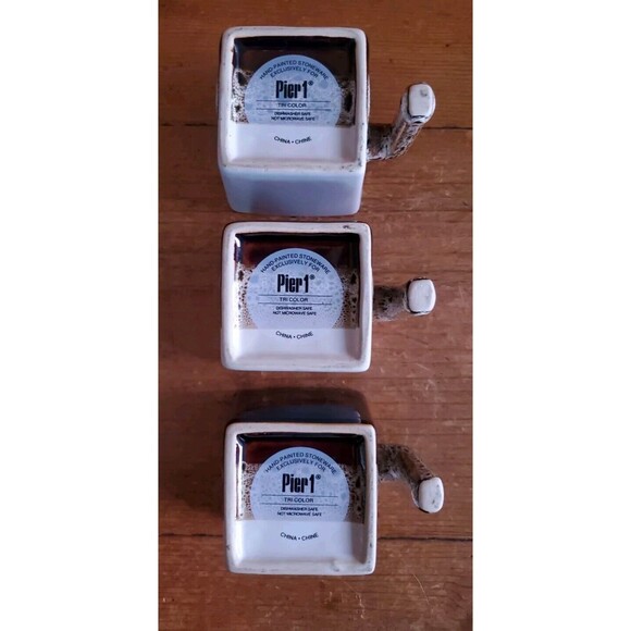 3 Pier 1 One Tricolor Coffee Cappuccino Demitasse Espresso Cup Mug Molted Brown - Picture 6 of 7